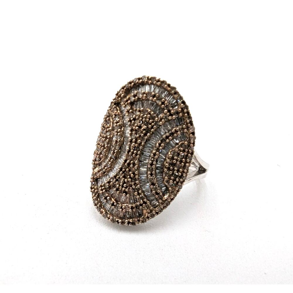 Rarities Carol Brodie Sterling White and Champagne Diamond Ring EUC